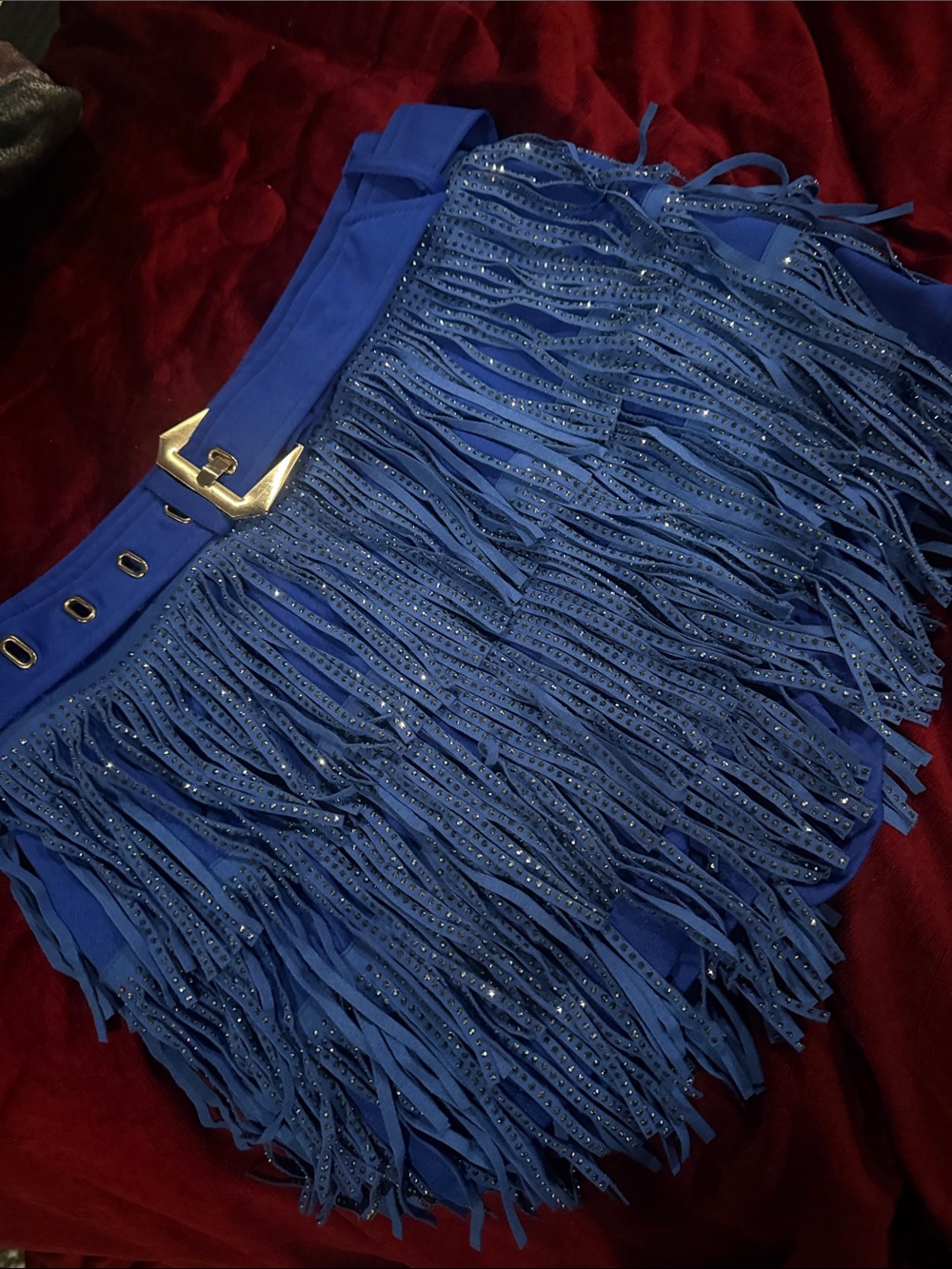 Blue Fringe skort with Gold Buckle